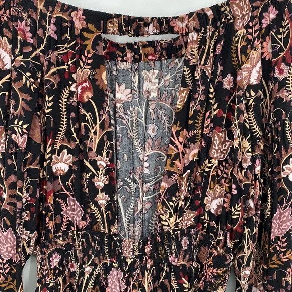 Free People Pretty & Free Black Floral Print Romper Boho Cut Out Back Size Small - Picture 9 of 12